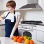 Placeholder: Realistic photo Russian shorthair beautiful 20-years tomboy boyish boylike young mother-in-future wide hips in kitchen