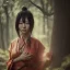 Placeholder: wonderfull japanese woman, big breast, portrait, samurai costume, village, meditation, woods, cyberpunk, 8k quality