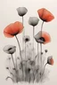 Placeholder: Minimalist ink color pencil and charcoal drawing of poppies