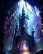 Placeholder: lightning dungeon chamber with castle towers fantasy rpg art painterly