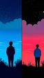 Placeholder: A person looks at the sky at the end of the night and at sunrise