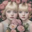 Placeholder: Elle fanning and dakota fanning as flowers, in the style of Margaret Keane