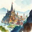 Placeholder: dnd, fantasy, watercolour, large strokes, stylistic, landscape, illustration, capital city, opulent, magnificent