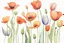 Placeholder: A minimalist watercolor painting of a group of poppies and tulips with a white background, inspired by the work of Luke Chueh. The flowers are losing their petals, but remain beautiful in their imperfection. The muted colors evoke a sense of poetry and spiritual evolution, while the connectedness of the flowers is emphasized by their placement on a postage stamp. This painting would make a great addition to any Pinterest board.
