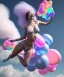 Placeholder: Ultra realistic speed clouds sky scene, wide angle view, sweet women falling down, feather inflatable color clothing, free jumping flying, many trinkets, hair monster, many jelly beans, balls, color smoke, smile, happy, circus style, extreme, wind, clouds sea, 20,000 feet altitude, stratosphere, soft color, highly detailed, unreal engine 5, ray tracing, RTX, lumen lighting, ultra detail, volumetric lighting, 3d, finely drawn, high definition, high resolution.