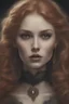 Placeholder: Alexandra "Sasha" Aleksejevna Luss render eye candy oil paiting style Artgerm Tim Burton, subject is a beautiful long ginger hair vampire with fangs biting a female's neck, romantic, close faces, bite, feed, victorian dress, victorian background style of in the Paris, 70mm, high detail, hyper detailed, photographic detail, UHD, unreal engine 5, headshot render, octane render, bokeh,