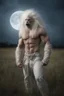 Placeholder: an extremely muscular, extremely hairy, and scary looking long-haired albino werewolf in a field, Extreme reality, photorealistic, realistic, lifelike, Absolute reality, Botany, Starry, Moon lit, Retro Pop, Dark Fantasy, Horror, Festive, Realistic - 32k, UHD, professional quality, 8 x 10 digital photograph