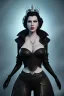 Placeholder: Lana Turner as evil queen in black leather, leather, busty, cleavage, angry, stern look. character design by cory loftis, fenghua zhong, ryohei hase, ismail inceoglu and ruan jia. unreal engine 5, artistic lighting, highly detailed, photorealistic, fantasy