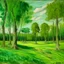 Placeholder: A green savanna with everglade trees painted by Vincent van Gogh