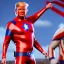 Placeholder: Realistic image of Donald trump super hero, retro style, watchmen style, red white blue colors, white stars, suspenders, latex material, 80s, vibrant color, highly detailed, sky background, concept art, unreal engine 5, god rays, ray tracing, RTX, lumen lighting, ultra detail, volumetric lighting, 3d, finely drawn, high definition, high resolution.