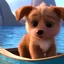 Placeholder: Cute dog on a wooden boat