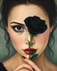 Placeholder: painting of a woman with a black wide eyes holding a black rose , surrealist painting, surrealist artwork, emotional surrealist art, abstract surrealist, a surrealist painting, surrealist art , abstract surrealism, abstract surrealism masterpiece, surreal painting, contemporary surrealism, magically shaped surrealism