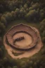 Placeholder: medieval fighting tournment arena into the woods from above