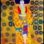 Placeholder: Retrato de cuerpo entero una Gheisha vestida con kimono muy guapa y voluptuosa con el estilo de Gustav Klimt