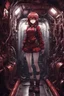 Placeholder: Anime girl crushed inside claustrophobic really in diesel engin room of the ship, fullbody, intricate, darkred tones, macro photography,