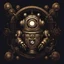 Placeholder: Derpy robot logo, steampunk, dark background, space for text