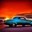 Placeholder: art deco, muscle car, desert road, sunset, full colour, hd,