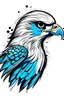 Placeholder: A falcon bird head, blue and white feathers, black outline, graffiti style, simple, minimalist, cartoon