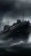 Placeholder: ,surrealism of the dark of a nightmare , hyper photorealistic, hyper detailed gray art color, high resolution, fog, octane render, tilt shift, HDRI Environment, all pictures dark gray, a torpedo hitting a ship