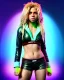 Placeholder: portrait, Shakira, blonde artist, angry, Realistic image, MMA robe, hoodie, mouthguard, nose, band aid, loose long hair, eyes make up, perfect, glow, circle iris. Rain, fog, Neon colors, leds. Dark background, photo studio, neon lights. concept art, smooth, unreal engine 5, god lights, ray tracing, RTX, lumen lighting, ultra detail, volumetric lighting, 3d, finely drawn, high definition, 4k.