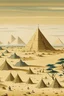 Placeholder: A tan sandy desert with magnetic pyramids painted by Utagawa Hiroshige
