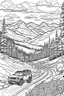 Placeholder: Color a picturesque mountain scene as two friends drive through winding roads. Capture the grandeur of snow-capped peaks, pine trees, and a clear, crisp sky for a serene midjourney coloring experience.