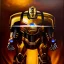 Placeholder: fullbody portrait in oil on canvas of Ultron Villain with Big Golden Hulkbuster armor, intense stare, masterpiece, realistic, intricate detail, sci-fi fantasy style, volumetric lighting, particles, highly detailed ,cinematic , deep colours, 8k, by Kaare Andrew and Robert E Howard and Ken Kelly