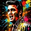 Placeholder: Breathtaking UHD masterpiece, 64K resolution, Elvis Presley's face, energetic splashes, drips and bold strokes of color, conveying a sense of chaos and emotion