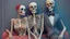 Placeholder: Famous Skeleton Couple Posing together wearing 1920's Hollywood Grandeur; Surreal, Intricately Detailed, Beautiful, Colorful, award-winning, high definition, ultra-detailed, beautiful, rose tones