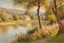 Placeholder: Sunny day, mountains, river, distant house, flowers, trees, wilfrid de glehn and pieter franciscus dierckx impressionism paintings