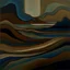 Placeholder: The abstract painting of a surreal, dreamlike landscape, which evokes a sense of mystery and introspection. The composition is divided into clear horizontal strips, each with its own textures, colors and shapes. At the bottom, undulating layers of earth tones and blues create a sense of depth and movement, reminiscent of a fragile body of water or a layered geological formation. This grounding base anchors the more ethereal elements above. From this base rises a lone, bare tree shown in silhou