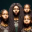 Placeholder: photo.three Brown skin women. Three dark skin women. Three black women. .three women. A mother. Two daughter. Twins. A mother with her children. three young black women. wood nymphs emerging from the forest. Her hair looks like vines. Dreadlocs. Her skin is the colour of dark soil. Her skin looks like tree bark. Her clothing is made of vines, grass and leaves. Elegant. Extremely detailed. Award winning photography. Fantasy. 8k. Cinematic lighting. Photorealistic. Dynamic lighting. Imperial color