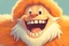 Placeholder: closeup on face of cute character with fur and big toothy grin, peculiar character style