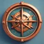 Placeholder: blocky 3D low poly cartoon render style of the metal retro vintage copper compass, top view from above in isometric perspective