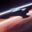 Placeholder: Wayne douglas barlowe Painting of a USA Space force spaceship in orbit over earth, lasers, explosions