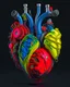 Placeholder: A 3d human anatomical heart shaped render of artificial intelligence merging with mechanical engineering and art, machine parts, art supplies, colorful design.