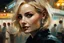Placeholder: Blonde British Woman 28yo With Shoulder Length Bob Hair, Beautiful Makeup, Intricate Ear Rings, by a 50s diner smiling :: dark mysterious esoteric atmosphere :: digital matt painting with rough paint strokes by Jeremy Mann + Carne Griffiths + Leonid Afremov, black canvas, dramatic shading, detailed face