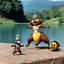 Placeholder: [1960’s stop-motion animation style of La Princesa Bidoof around the lake] a 70s advertisement video TV featuring Demonstrating her growing power as La Princesa Bidoof (the beavers' Queen) ferrying the very air around her, challenging any luchadora to defeat her in the ring; as a claymation character toy from a claymation horror movie in burning rainbow land, from hell, creepy Videos, strange creatures everywhere , as old advertisement shot on video VHS