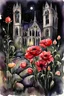 Placeholder: night, flowers, rocks, gothic horror movies influence, watercolor paintings