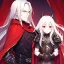 Placeholder: Vampire knight, young man, handsome, long white hair, black full plate armor, red cape