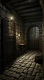 Placeholder: An abandoned prison cell with door open ,cavernous depths of the cellar beneath Blackwood Manor , where flickering torches cast eerie shadows across the damp stone walls. As he explores, he uncovers ancient artifacts and relics, each one hinting at a dark and mysterious past.a prisoner with a long gray hair and beard , The Count De Monte Cresto