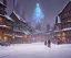 Placeholder: A magical snowy warlock town with river canals and a Christmas tree