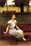 Placeholder: Woman sitting on a park bench John William Waterhouse