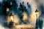 Placeholder: Prompt: a lantern glowing softly on a cobblestone street, mist swirling, with old Victorian houses lining the path, watercolor, mysterious, nocturnal