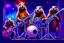 Placeholder: punk Groundhog rock band, playing the guitar, the drums and a saxophone. Window background, Orion Nebula. fun, artistic, hdr, crisp quality, award winning, 4k, warm colors, photo-realistic, digital painting