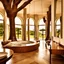 Placeholder: Luxury hotel in africa with beige tons et acajou wood trees and white walls with big mirrors