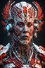 Placeholder: 3D rendering of Expressively detailed and intricate of a hyperrealistic “cyborg”: front view,colorful paint, tribalism, shamanism, cosmic fractals, dystopian, octane render, volumetric lighting, 8k post-production, red and white, detailled metalic bones, dendritic, artstation: award-winning: professional portrait: atmospheric: commanding: fantastical: clarity: 16k: ultra quality: striking: brilliance: stunning colors: amazing