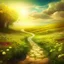 Placeholder: Fantasy style image. The image is intended to express that an easy path does not lead to success, but the path that requires effort and overcoming obstacles deserves a reward. A country with two roads. Route 1 very beautiful, full of sunshine and flowers in the field. However, there is no reward waiting at the end of Path 1. Road 2 full of pitfalls and obstacles, a storm in the sky, but a reward awaits at the end of the road.