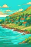 Placeholder: landscape, nature, relax, village, stained, sea , vector, color