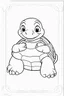 Placeholder: blank colouring book, white blank background, simple picture for toddlers, sweet and smilling turtle pet, disney and pixar style
